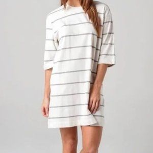 ATM Women Size Medium Plaited Jersey Stripe Casual Dress 3/4 Sleeve Pockets